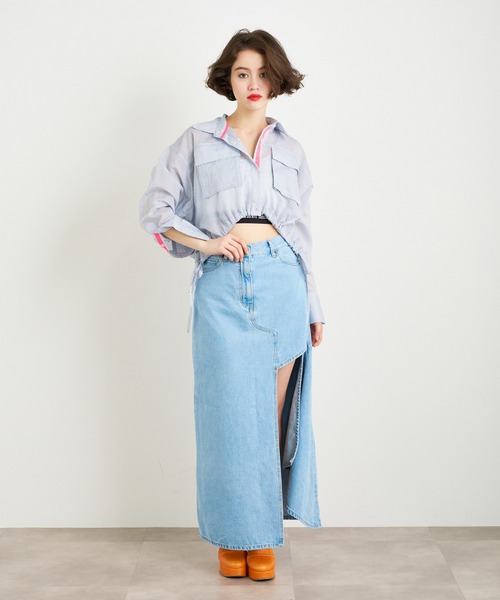 ANNA SUI NYC（アナ スイ エヌ ワイ シー）の「ANNA SUI NYC シアー配色ドロストショートシャツ（シャツ/ブラウス・レディース・ブルー/ホワイト/パープル・FREE）」の15枚目の写真