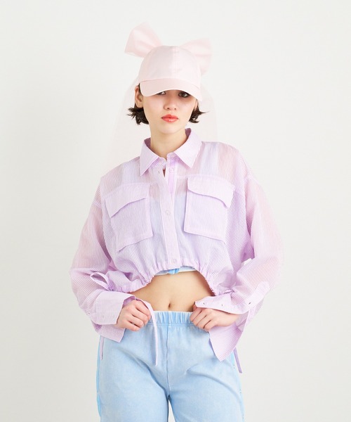 ANNA SUI NYC（アナ スイ エヌ ワイ シー）の「ANNA SUI NYC シアー配色ドロストショートシャツ（シャツ/ブラウス・レディース・ブルー/ホワイト/パープル・FREE）」の20枚目の写真