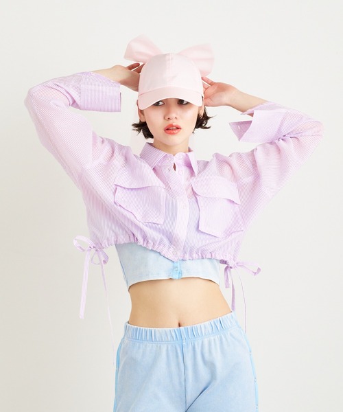 ANNA SUI NYC（アナ スイ エヌ ワイ シー）の「ANNA SUI NYC シアー配色ドロストショートシャツ（シャツ/ブラウス・レディース・ブルー/ホワイト/パープル・FREE）」の21枚目の写真