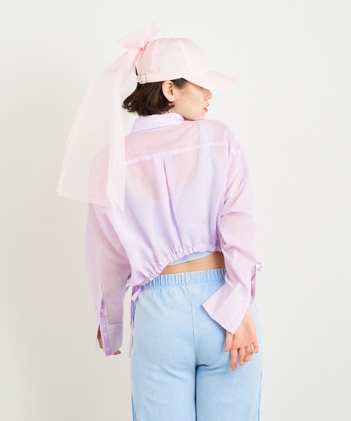 ANNA SUI NYC（アナ スイ エヌ ワイ シー）の「ANNA SUI NYC シアー配色ドロストショートシャツ（シャツ/ブラウス・レディース・ブルー/ホワイト/パープル・FREE）」の22枚目の写真