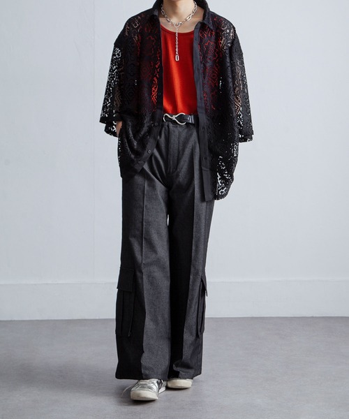 NILWAY(ニルウェイ)の「アンダーポケットフレアカーゴスラックス/アンダーポケットデザインフレア カーゴパンツ(カーゴパンツ・メンズ・ダークグレー/ライトグレー/ブラック・MEDIUM/LARGE/SMALL)」の14枚目の写真