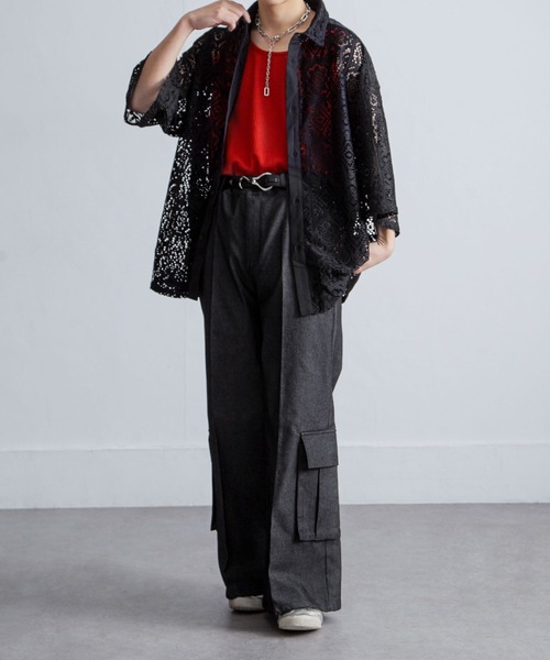 NILWAY(ニルウェイ)の「アンダーポケットフレアカーゴスラックス/アンダーポケットデザインフレア カーゴパンツ(カーゴパンツ・メンズ・ダークグレー/ライトグレー/ブラック・MEDIUM/LARGE/SMALL)」の16枚目の写真