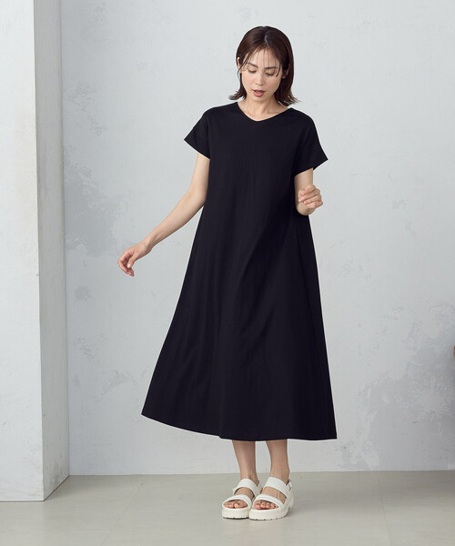 COMME CA ISM（コムサイズム）の「綿100％ バックデザイン 半袖 Ｔワンピース（ワンピース・レディース・モカ/ライトグレー/ターコイズブルー/ブラック・MEDIUM/LARGE）」の6枚目の写真