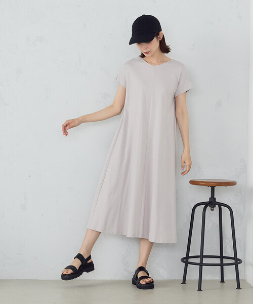COMME CA ISM（コムサイズム）の「綿100％ バックデザイン 半袖 Ｔワンピース（ワンピース・レディース・モカ/ライトグレー/ターコイズブルー/ブラック・MEDIUM/LARGE）」の5枚目の写真