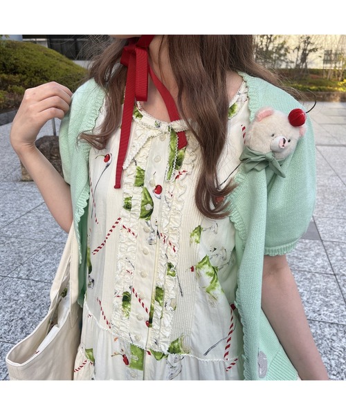 新品未使用品　タグ付き　ピンクハウス　クリームソーダ柄ミディアムワンピース PINK HOUSE ワンピース クリームソーダプリントフリルワンピース