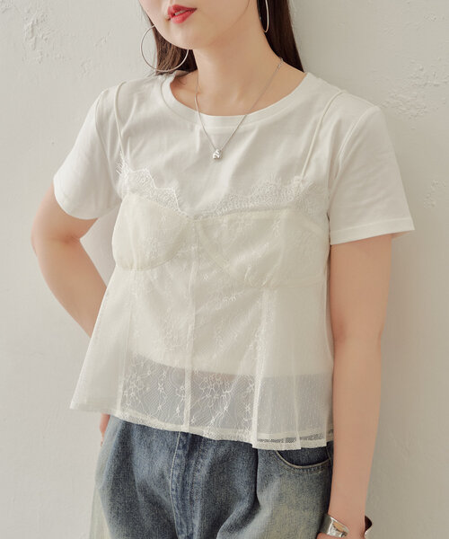 Chico(チコ)の「コルセットキャミ+インナーセットT(Tシャツ/カットソー・レディース・ホワイト系その他2/ホワイト/グレー系その他2・FREE)」の1枚目の写真