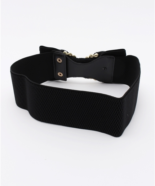 Dorry Doll（ドリードール）の「パール付きリボンモチーフ ゴムベルト（ベルト・レディース・ブラック×ゴールド/ブラック×シルバー・FREE）」の3枚目の写真