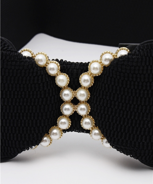 Dorry Doll（ドリードール）の「パール付きリボンモチーフ ゴムベルト（ベルト・レディース・ブラック×ゴールド/ブラック×シルバー・FREE）」の4枚目の写真