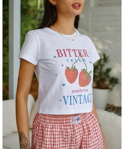 BITTER CELLS（ビターセルズ）の「BITTER CELLS／BERRY Tシャツ（Tシャツ/カットソー・レディース・ホワイト/ピンク/ブラック・SMALL）」の2枚目の写真