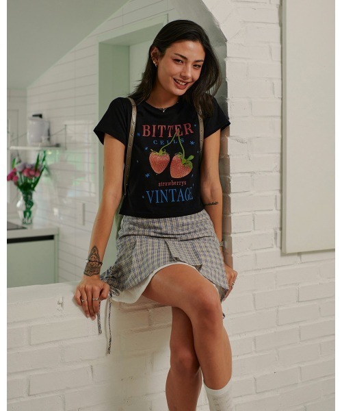 BITTER CELLS（ビターセルズ）の「BITTER CELLS／BERRY Tシャツ（Tシャツ/カットソー・レディース・ホワイト/ピンク/ブラック・SMALL）」の15枚目の写真