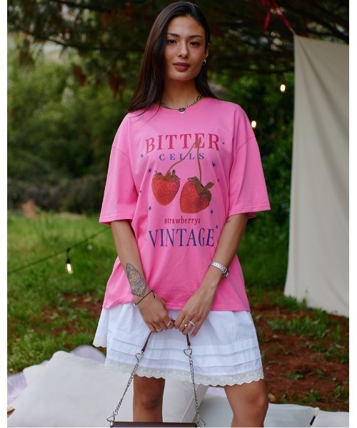 BITTER CELLS（ビターセルズ）の「BITTER CELLS／BERRY Tシャツ（Tシャツ/カットソー・レディース・ホワイト/ピンク/ブラック・SMALL）」の18枚目の写真