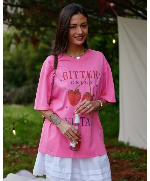 BITTER CELLS（ビターセルズ）の「BITTER CELLS／BERRY Tシャツ（Tシャツ/カットソー・レディース・ホワイト/ピンク/ブラック・SMALL）」の19枚目の写真