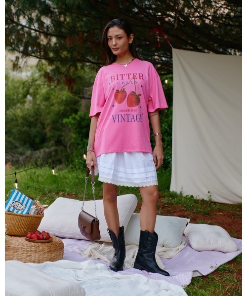 BITTER CELLS（ビターセルズ）の「BITTER CELLS／BERRY Tシャツ（Tシャツ/カットソー・レディース・ホワイト/ピンク/ブラック・SMALL）」の17枚目の写真