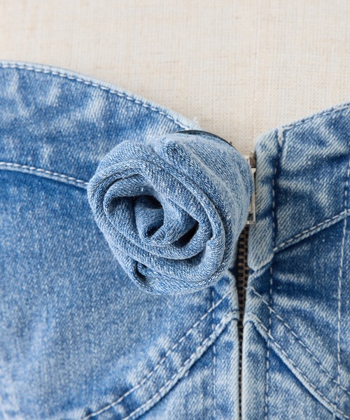 one after another NICE CLAUP（ワンアフターアナザーナイスクラップ）の「ローズブローチ付きビスチェセットパンツ（サロペット/オーバーオール・レディース・ブラック/サックスブルー/ブルー・MEDIUM/SMALL）」の10枚目の写真