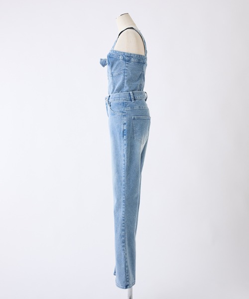 one after another NICE CLAUP（ワンアフターアナザーナイスクラップ）の「ローズブローチ付きビスチェセットパンツ（サロペット/オーバーオール・レディース・ブラック/サックスブルー/ブルー・MEDIUM/SMALL）」の4枚目の写真