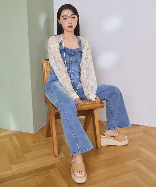 one after another NICE CLAUP（ワンアフターアナザーナイスクラップ）の「ローズブローチ付きビスチェセットパンツ（サロペット/オーバーオール・レディース・ブラック/サックスブルー/ブルー・MEDIUM/SMALL）」の18枚目の写真