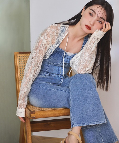 one after another NICE CLAUP（ワンアフターアナザーナイスクラップ）の「ローズブローチ付きビスチェセットパンツ（サロペット/オーバーオール・レディース・ブラック/サックスブルー/ブルー・MEDIUM/SMALL）」の19枚目の写真