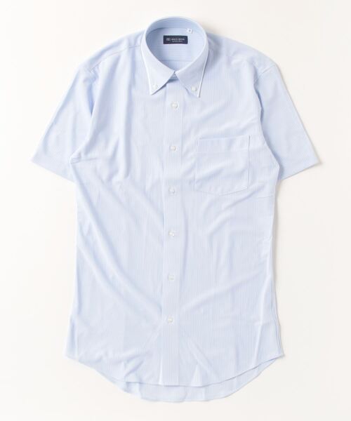 TOKYO SHIRTS（トウキョウシャツ）の「形態安定ノーアイロン ボタンダウン 半袖ニットビジネスワイシャツ（ビジネスシャツ・メンズ・ブルー・首回り39cm/首回り41cm/首回り42cm/首回り43cm/首回り37cm）」の6枚目の写真
