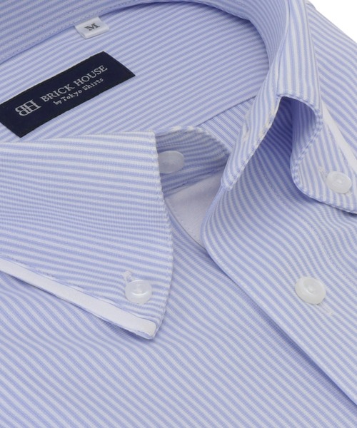 TOKYO SHIRTS（トウキョウシャツ）の「形態安定ノーアイロン ボタンダウン 半袖ニットビジネスワイシャツ（ビジネスシャツ・メンズ・ブルー・首回り39cm/首回り41cm/首回り42cm/首回り43cm/首回り37cm）」の2枚目の写真