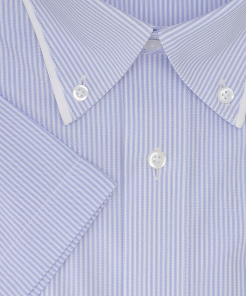 TOKYO SHIRTS（トウキョウシャツ）の「形態安定ノーアイロン ボタンダウン 半袖ニットビジネスワイシャツ（ビジネスシャツ・メンズ・ブルー・首回り39cm/首回り41cm/首回り42cm/首回り43cm/首回り37cm）」の3枚目の写真