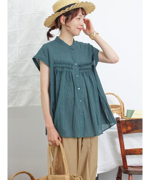 Samansa Mos2（サマンサ モスモス）の「ピンタックフレンチスリーブブラウス（シャツ/ブラウス・レディース・グリーン/ピンク/ベージュ/ブラック・F）」の3枚目の写真