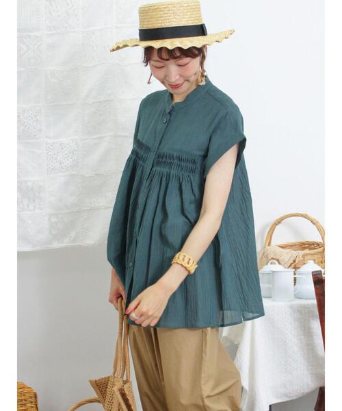 Samansa Mos2（サマンサ モスモス）の「ピンタックフレンチスリーブブラウス（シャツ/ブラウス・レディース・グリーン/ピンク/ベージュ/ブラック・F）」の13枚目の写真