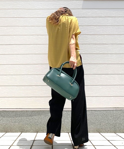 Casselini（キャセリーニ）の「Eyelet wide boston（ボストンバッグ・レディース・ダークグリーン/アイボリー・MEDIUM）」の14枚目の写真