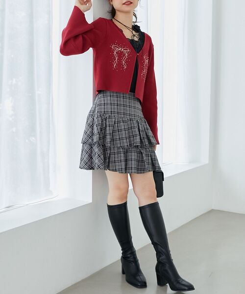 MAJESTIC LEGON（マジェスティックレゴン）の「リボンエンブロイダリーカーディガン（カーディガン/ボレロ・レディース・アイボリー/ピンク/ライトグレー/ブラック/ボルドー・MEDIUM）」の11枚目の写真