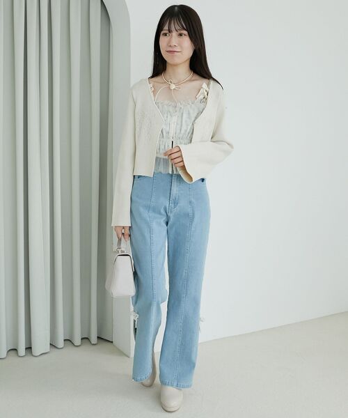 MAJESTIC LEGON（マジェスティックレゴン）の「リボンエンブロイダリーカーディガン（カーディガン/ボレロ・レディース・アイボリー/ピンク/ライトグレー/ブラック/ボルドー・MEDIUM）」の18枚目の写真