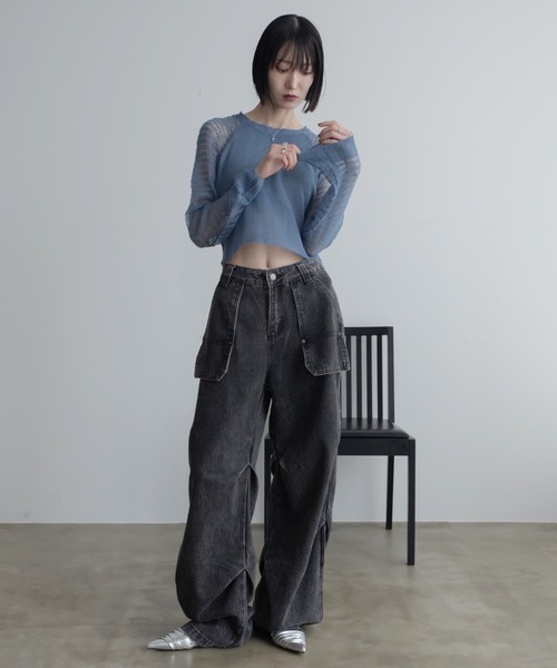 LOUNIE - 【未使用タグ付】LOUNIE★ワンマイルウェア　羽織り　ガウン　透かし編みニット ストライプ 柄編みニットワンピース レディース 長袖 送料無料
