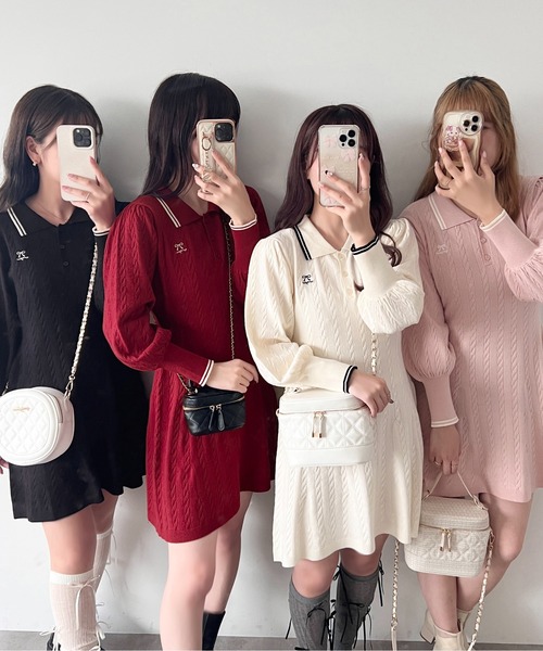 apres jour(アプレジュール)の「リボンポロニットミニワンピース【ZOZOTOWN限定アイテム】(ワンピース・レディース・ブラック/ピンク/アイボリー/ボルドー・X-LARGE/フリー)」の17枚目の写真