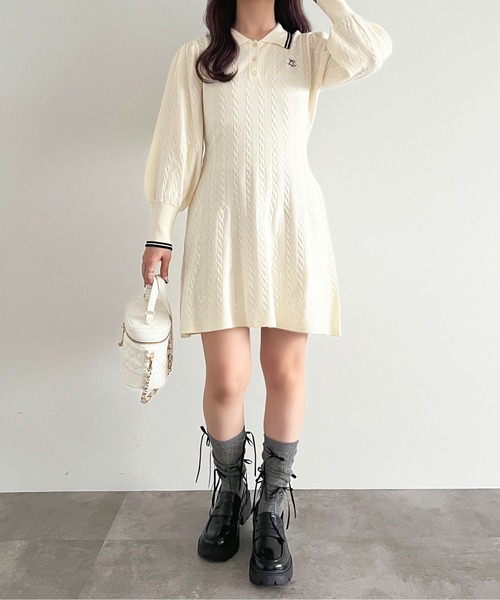 apres jour(アプレジュール)の「リボンポロニットミニワンピース【ZOZOTOWN限定アイテム】(ワンピース・レディース・ブラック/ピンク/アイボリー/ボルドー・X-LARGE/フリー)」の22枚目の写真