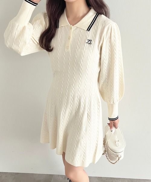 apres jour(アプレジュール)の「リボンポロニットミニワンピース【ZOZOTOWN限定アイテム】(ワンピース・レディース・ブラック/ピンク/アイボリー/ボルドー・X-LARGE/フリー)」の19枚目の写真