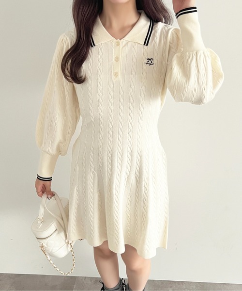 apres jour(アプレジュール)の「リボンポロニットミニワンピース【ZOZOTOWN限定アイテム】(ワンピース・レディース・ブラック/ピンク/アイボリー/ボルドー・X-LARGE/フリー)」の20枚目の写真