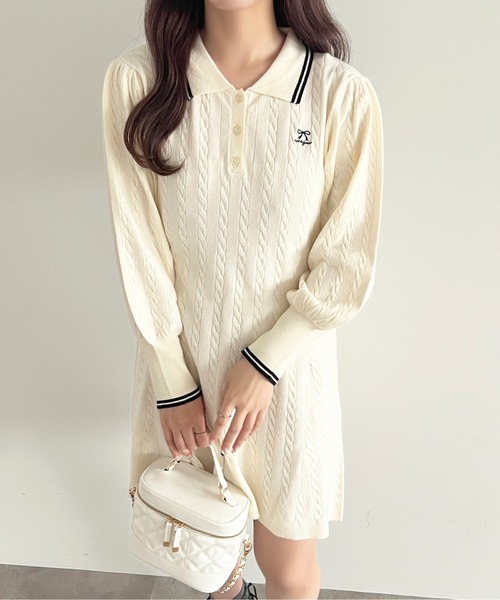 apres jour(アプレジュール)の「リボンポロニットミニワンピース【ZOZOTOWN限定アイテム】(ワンピース・レディース・ブラック/ピンク/アイボリー/ボルドー・X-LARGE/フリー)」の21枚目の写真