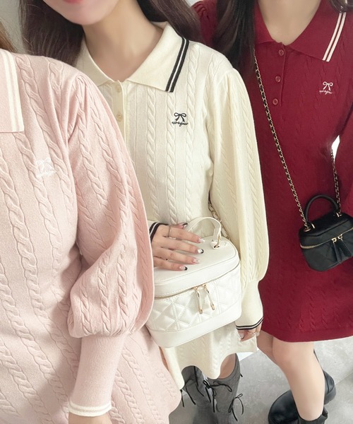 セール】リボンポロニットミニワンピース【ZOZOTOWN限定アイテム