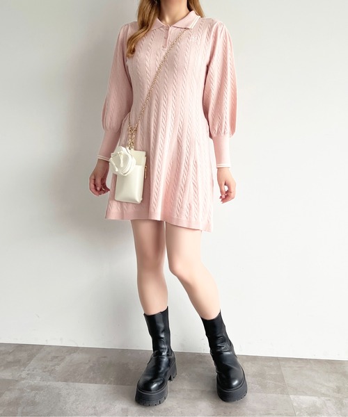 apres jour(アプレジュール)の「リボンポロニットミニワンピース【ZOZOTOWN限定アイテム】(ワンピース・レディース・ブラック/ピンク/アイボリー/ボルドー・X-LARGE/フリー)」の5枚目の写真