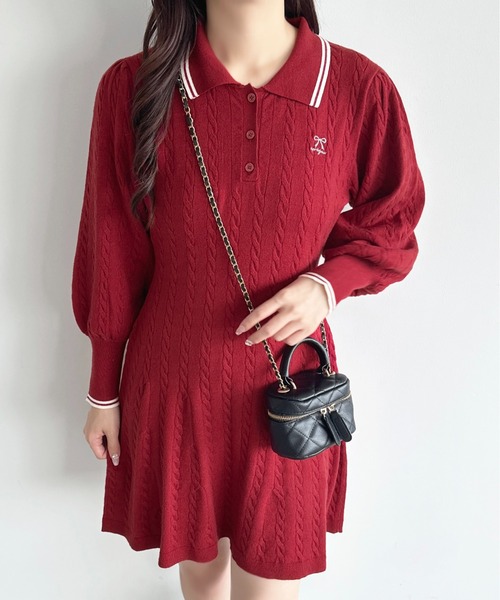 apres jour(アプレジュール)の「リボンポロニットミニワンピース【ZOZOTOWN限定アイテム】(ワンピース・レディース・ブラック/ピンク/アイボリー/ボルドー・X-LARGE/フリー)」の10枚目の写真