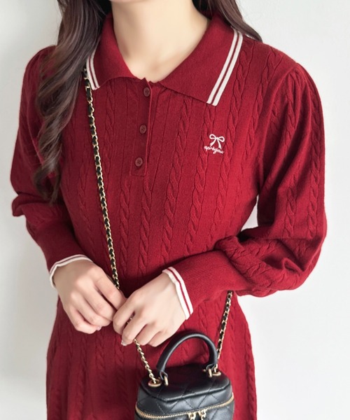 apres jour(アプレジュール)の「リボンポロニットミニワンピース【ZOZOTOWN限定アイテム】(ワンピース・レディース・ブラック/ピンク/アイボリー/ボルドー・X-LARGE/フリー)」の8枚目の写真