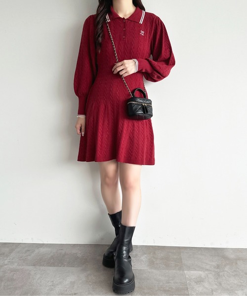 apres jour(アプレジュール)の「リボンポロニットミニワンピース【ZOZOTOWN限定アイテム】(ワンピース・レディース・ブラック/ピンク/アイボリー/ボルドー・X-LARGE/フリー)」の13枚目の写真