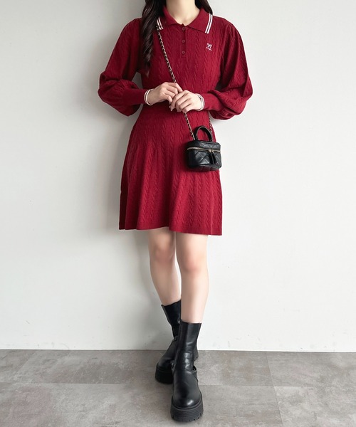 apres jour（アプレジュール）の「リボンポロニットミニワンピース