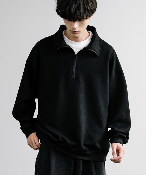 Rocky Monroe（ロッキーモンロー）の「オーバーサイズ カットスエードハーフジッププルオーバー（スウェット・メンズ・チャコール/ブラウン/ライトグレー/ブラック/グレイッシュベージュ・M/L/XL）」の10枚目の写真