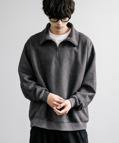 Rocky Monroe（ロッキーモンロー）の「オーバーサイズ カットスエードハーフジッププルオーバー（スウェット・メンズ・チャコール/ブラウン/ライトグレー/ブラック/グレイッシュベージュ・M/L/XL）」の17枚目の写真