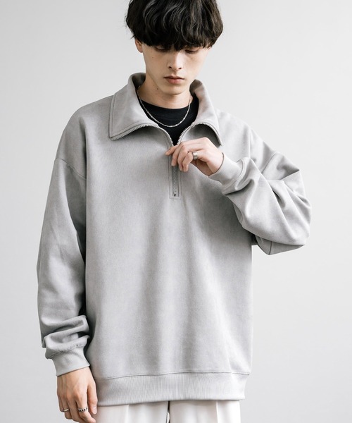 Rocky Monroe（ロッキーモンロー）の「オーバーサイズ カットスエードハーフジッププルオーバー（スウェット・メンズ・チャコール/ブラウン/ライトグレー/ブラック/グレイッシュベージュ・M/L/XL）」の13枚目の写真