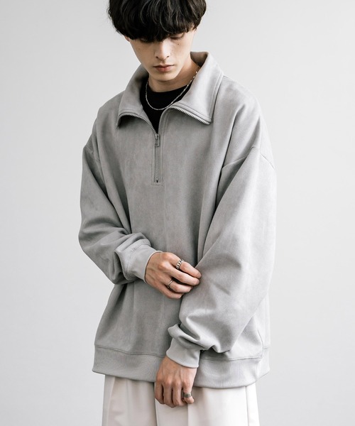 Rocky Monroe（ロッキーモンロー）の「オーバーサイズ カットスエードハーフジッププルオーバー（スウェット・メンズ・チャコール/ブラウン/ライトグレー/ブラック/グレイッシュベージュ・M/L/XL）」の14枚目の写真