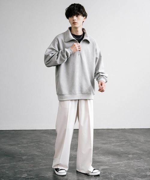 Rocky Monroe（ロッキーモンロー）の「オーバーサイズ カットスエードハーフジッププルオーバー（スウェット・メンズ・チャコール/ブラウン/ライトグレー/ブラック/グレイッシュベージュ・M/L/XL）」の15枚目の写真