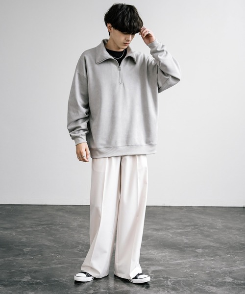 Rocky Monroe（ロッキーモンロー）の「オーバーサイズ カットスエードハーフジッププルオーバー（スウェット・メンズ・チャコール/ブラウン/ライトグレー/ブラック/グレイッシュベージュ・M/L/XL）」の16枚目の写真