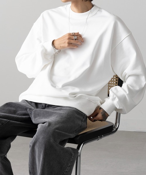 MAISON CLUB（メゾンクラブ）の「【MAISON CLUB】12oz Heavy Weight CREWNECK SWEATER　/ ドロップショルダー・ボリュームスリーブ 裏毛　無地スウェット（スウェット・メンズ・ブラック/アイボリー/グレー/チャコールグレー/ネイビー/ホワイト/ライトグレー・M/L）」の20枚目の写真