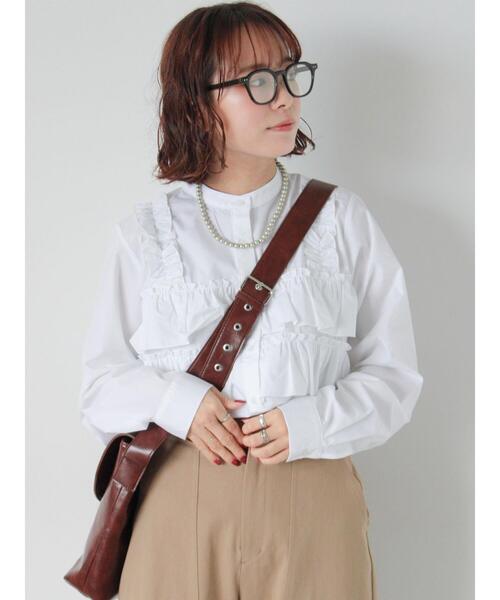 ehka sopo（エヘカソポ）の「フリル付バンドカラーシャツ（シャツ/ブラウス・レディース・ブルー/オフホワイト/ネイビー・F）」の2枚目の写真