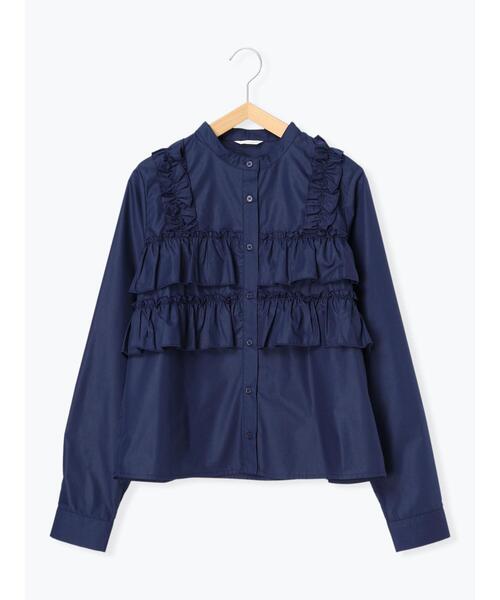 ehka sopo（エヘカソポ）の「フリル付バンドカラーシャツ（シャツ/ブラウス・レディース・ブルー/オフホワイト/ネイビー・F）」の19枚目の写真